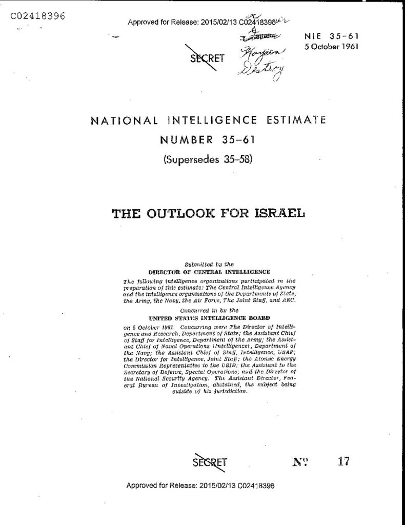 ISRAEL_INTEL ESTIMATE_1961