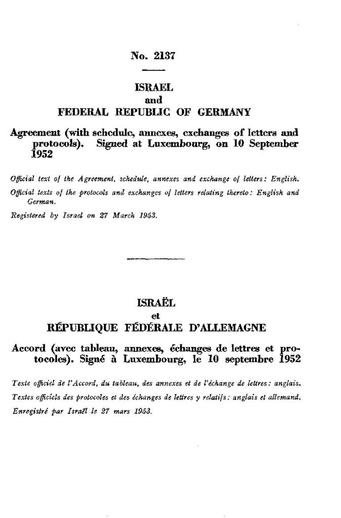 TRAITÉ ONU_RESTITUTION AGREEMENT 1952